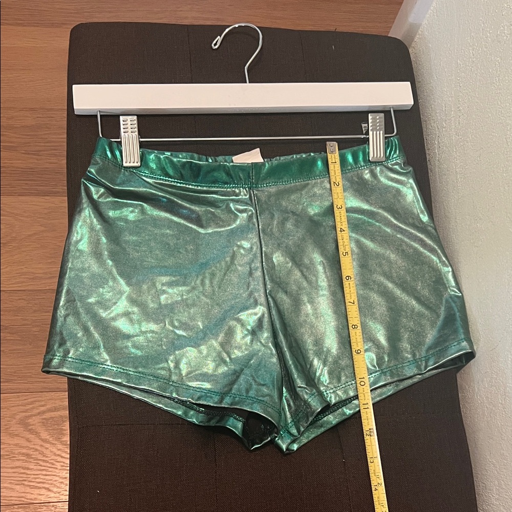 #1451+Shiny Green Metallic Shorts - Picture 4 of 10